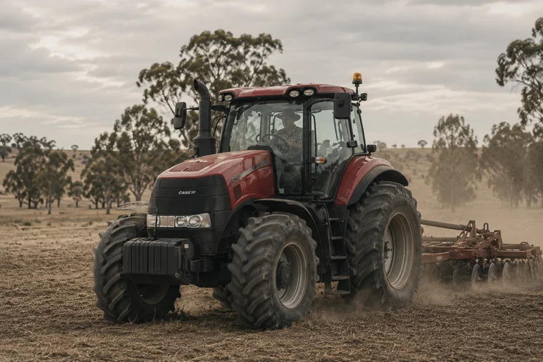 Case IH tractor working regional farmland with a disc implement
