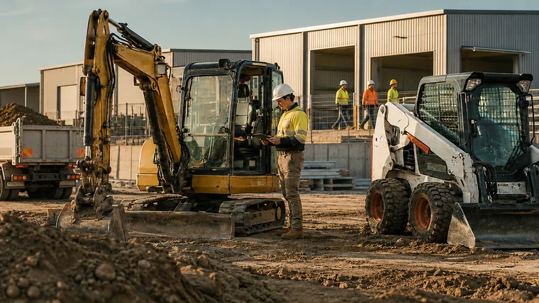 Site supervisor with plant and equipment at an Australian industrial worksite