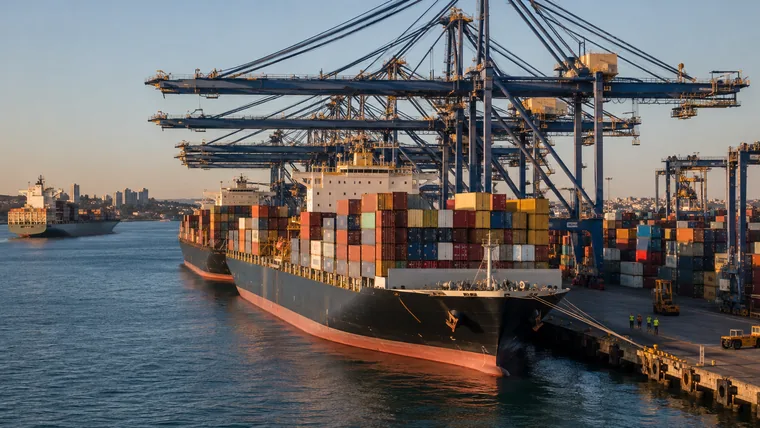 Container ships and cargo operations at a modern Australian port